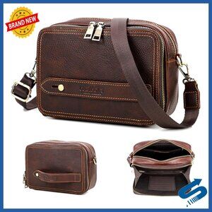 Men's Leather Clutch Wallet Crossbody Bag Travel Organizer iPad Mini
